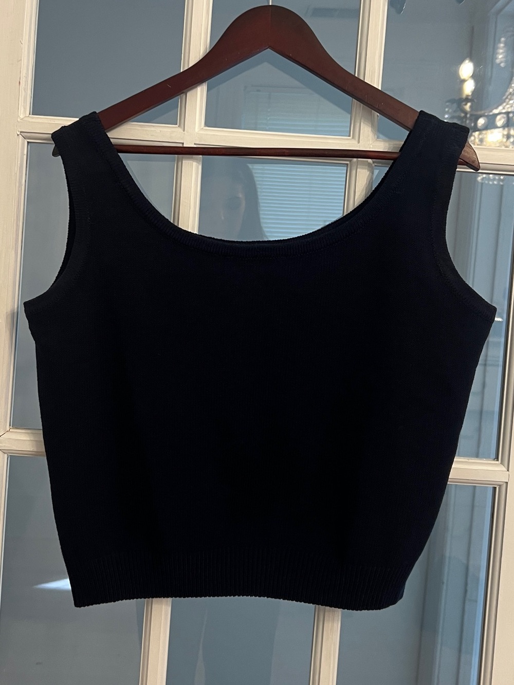 ST. JOHN Women’s Vintage Collection Navy Knit Tank Shell Crest Logo Top L